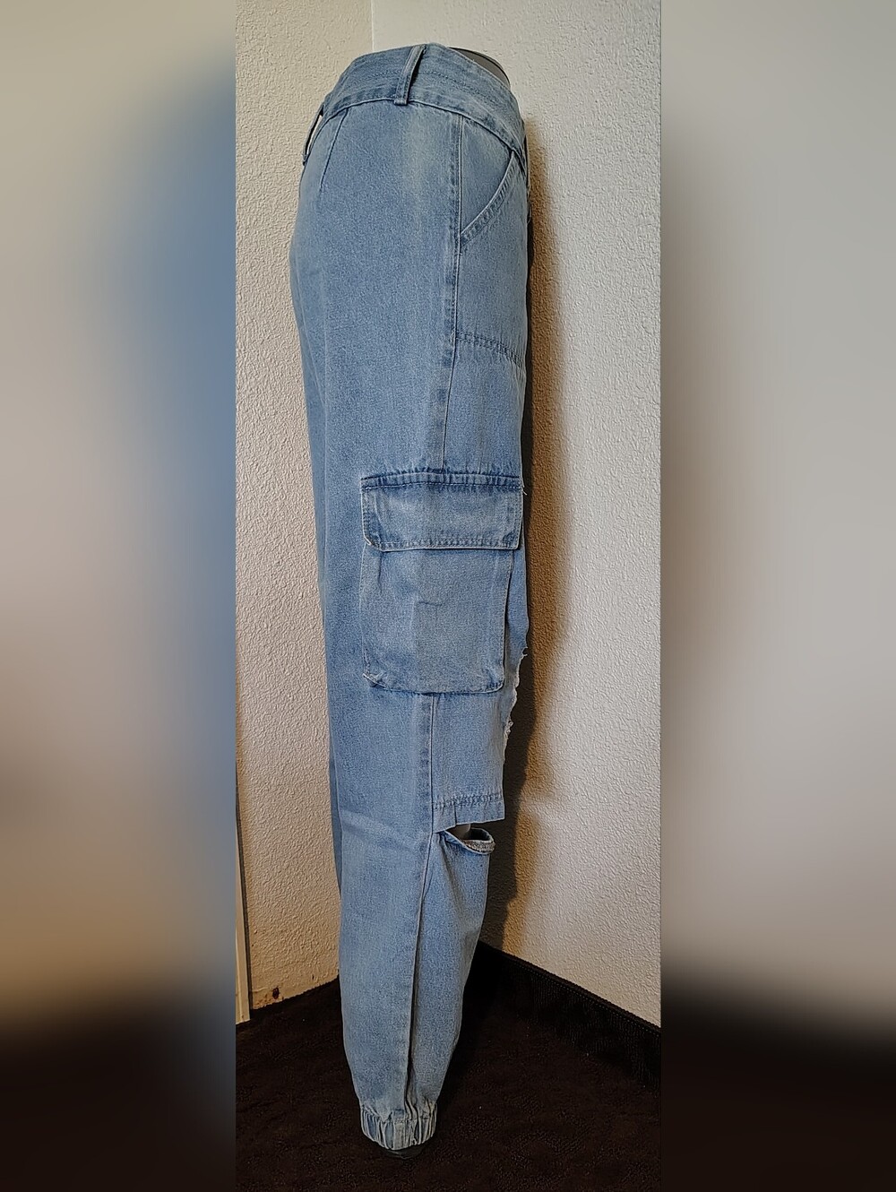 Shein Light Blue Stone Washed Distressed Denim Jeans - Picture 3 of 9